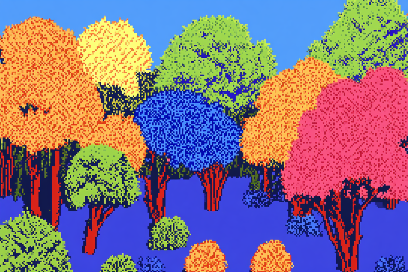 Pixelated forest scene